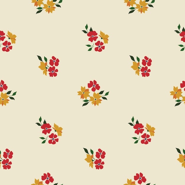Un lindo estampado floral antiguo con flores pequeñas y mucho espacio libre. Patrón botánico sin costuras en estilo minimalista. Ilustración de vector sobre fondo claro.