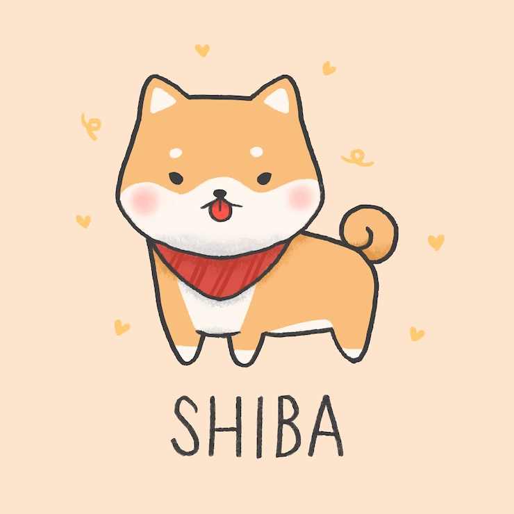Vector lindo estilo dibujado a mano de dibujos animados de perro shiba inu