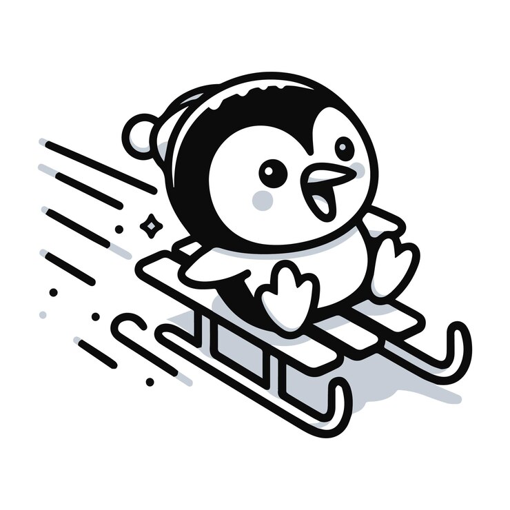 El lindo estilo del pingüino en la tabla de patinaje sobre hielo