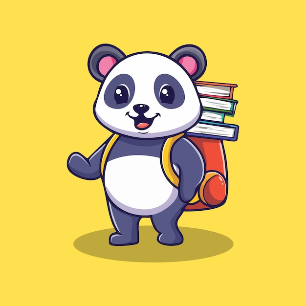 Un lindo estudiante panda con una mochila llena de libros listo para la escuela
