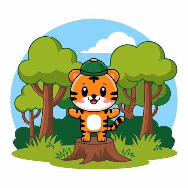 El lindo explorador de tigres en el bosque