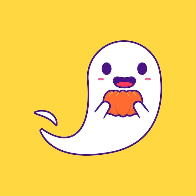 Lindo fantasma con calabaza feliz halloween ilustraciones de dibujos animados
