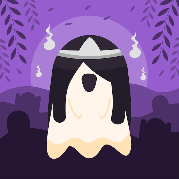 Vector lindo fantasma de halloween en el cementerio.