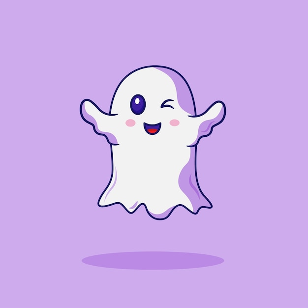 Vector lindo fantasma de halloween ilustración de dibujos animados de vector plano