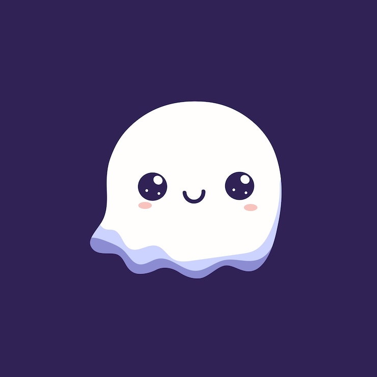 El lindo fantasma de Kawaii con cara sonriente en el fondo oscuro Ilustración de dibujos animados de Halloween