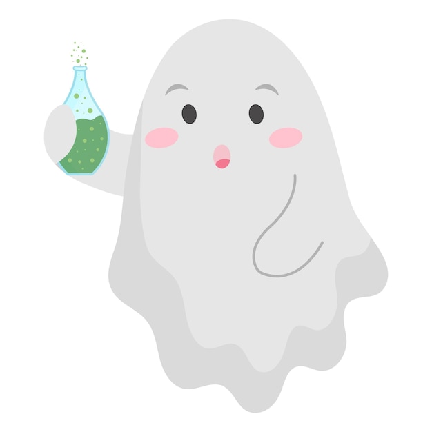 Lindo fantasma con poción de halloween ilustración vectorial