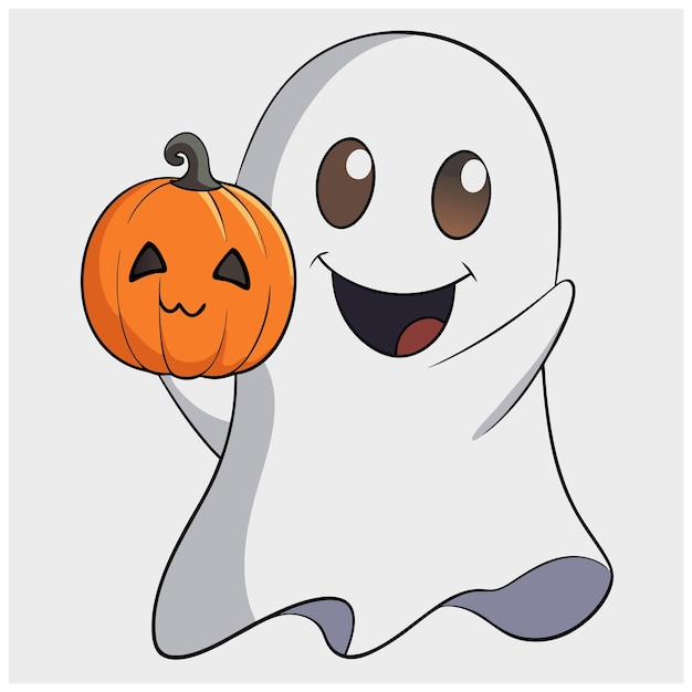 El lindo fantasma sosteniendo la calabaza Ilustración vectorial del personaje de Halloween