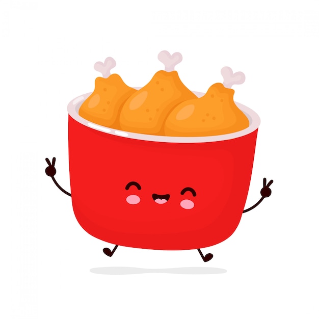 Lindo feliz divertido cubo de pollo frito. Diseño de icono de ilustración de personaje de dibujos animados.