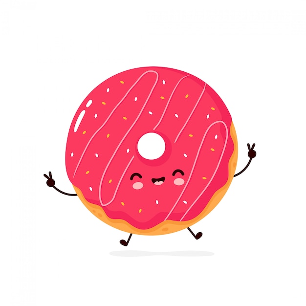 Lindo feliz donut sonriente. Personaje animado.
