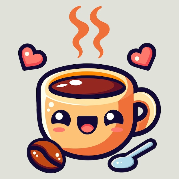 Lindo feliz taza de café dibujos animados vector icono ilustración bebida personaje icono