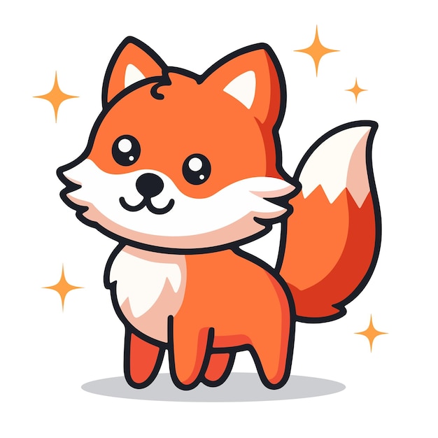 El lindo y feliz zorro de dibujos animados es un personaje adorable con una ilustración plana vectorial.