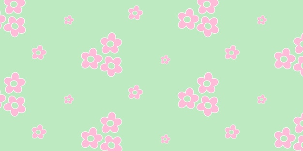 Lindo fondo de menta de dibujos animados infantil flores de manzanilla blancas patrón sin costura vector EPS10