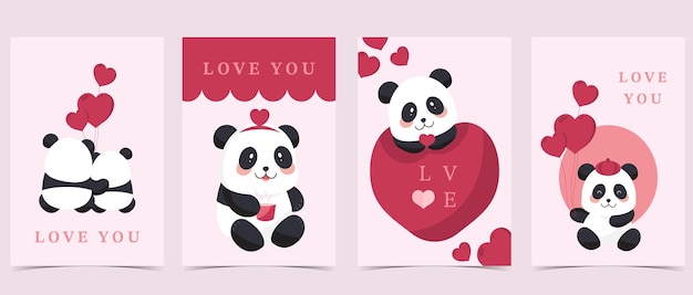 lindo fondo de panda con corazón para el día de San Valentín vector de ilustración para tarjeta postal