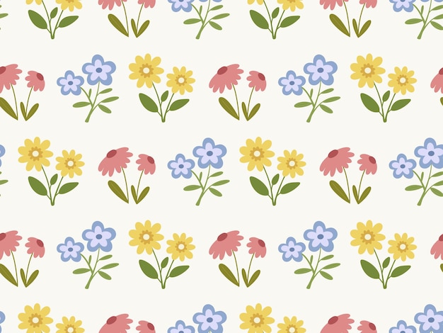 Lindo fondo de patrón sin costuras de primavera con dibujos a mano de dibujos simples de primavera sobre un fondo blanco