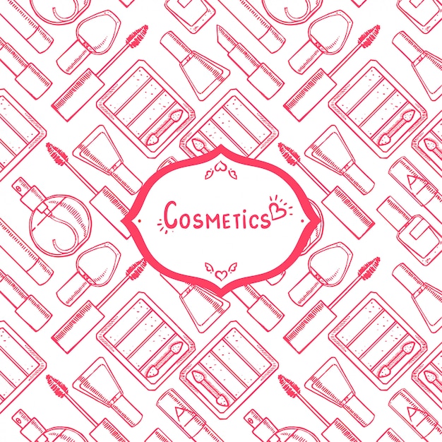 lindo fondo rosa y blanco con cosméticos y lugar para el texto