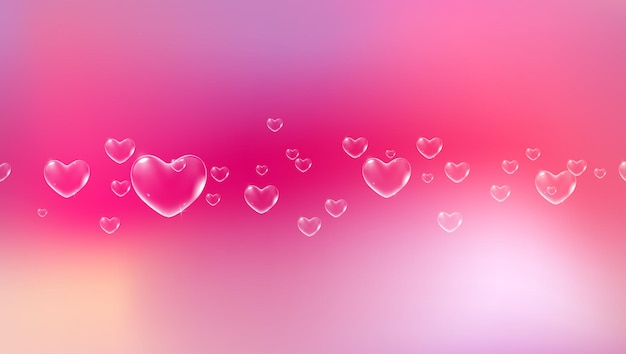 Lindo fondo rosa con pompas de jabón blancas en forma de corazón para tarjeta de San Valentín