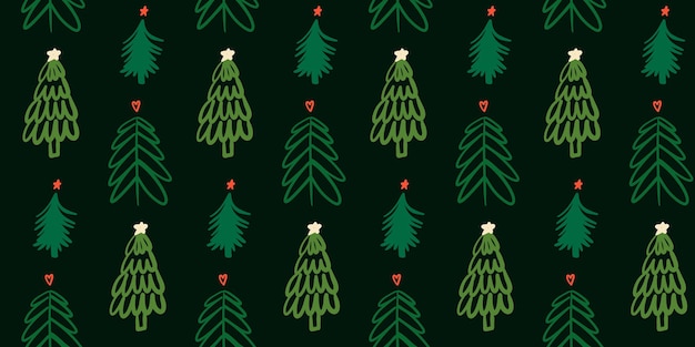 Lindo fondo transparente de invierno oscuro con árbol de Navidad garabatos estilo infantil dibujado a mano