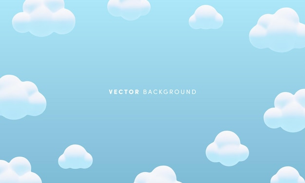 Vector lindo fondo vectorial con nubes blancas en 3d minimal 3d burbujas esponjosas en el cielo azul moderno fondo abstracto de la naturaleza para el diseño de decoración web de papel tapiz