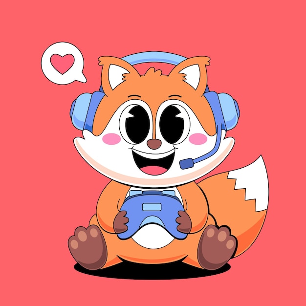 El lindo Fox Gamer con auriculares y controlador