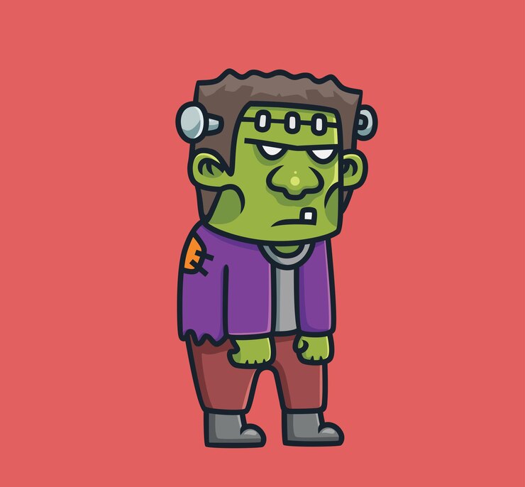 Vector lindo frankenstein caminando concepto de halloween de dibujos animados ilustración aislada estilo plano