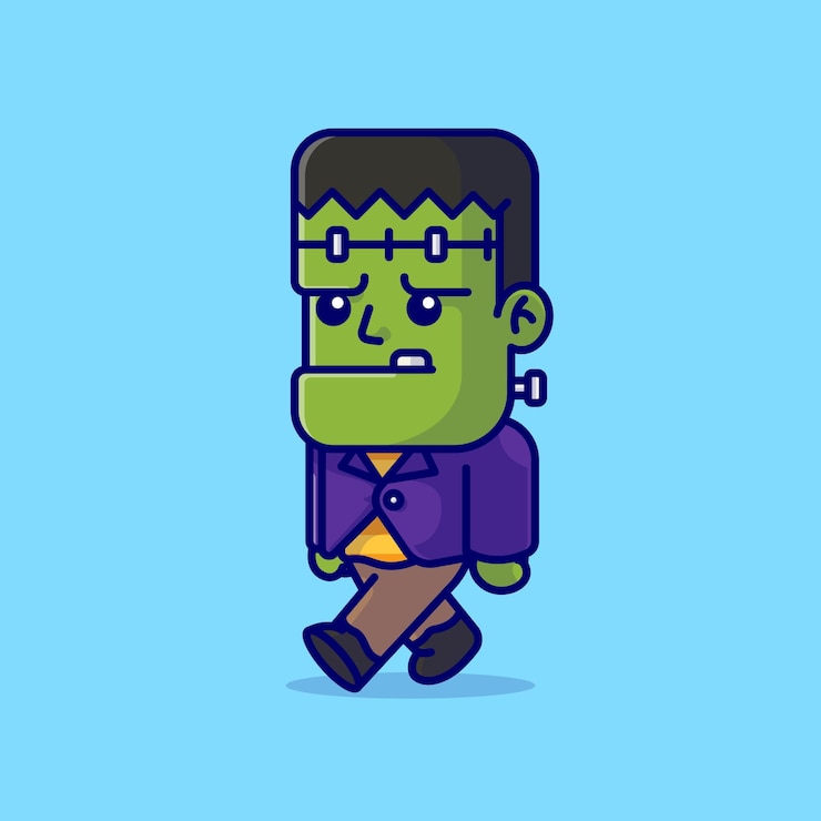 Vector lindo, frankenstein, caricatura, vector, ilustración, halloween, feriado, concepto, icono, aislado