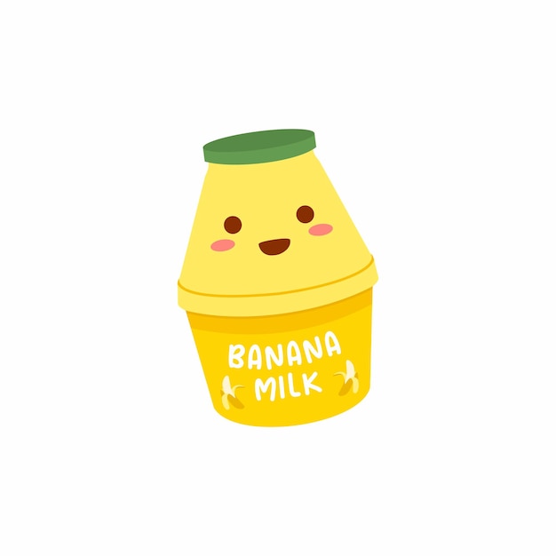 Lindo frasco de leche de plátano coreano con la cara de un personaje de dibujos animados