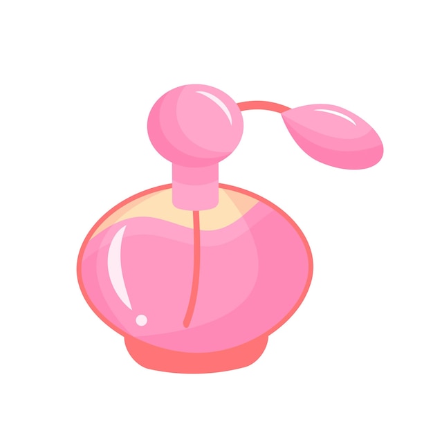 Vector lindo frasco de vidrio de perfume rosado spray femenino producto cosmético de glamour icono plano de dibujos animados