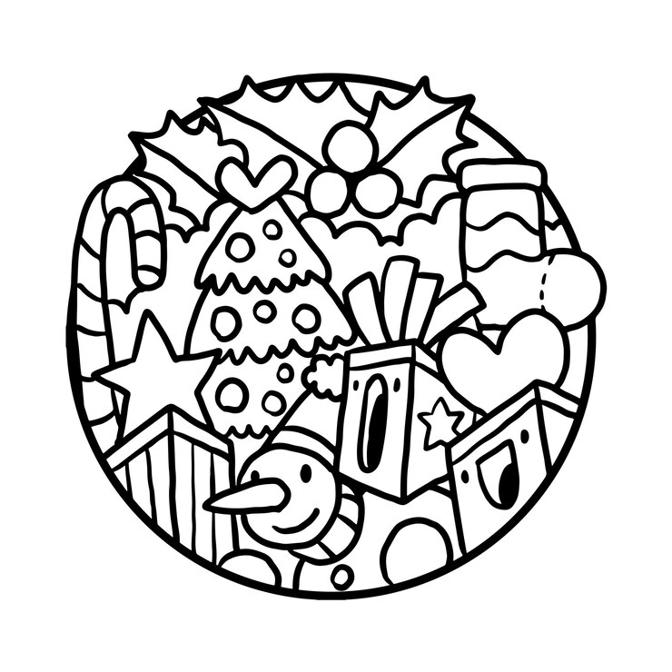 Vector lindo y fresco doodle de navidad página para colorear