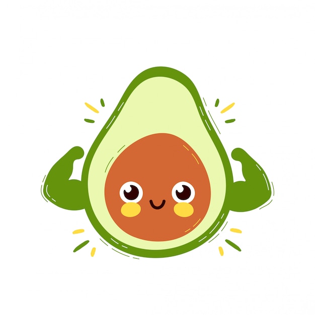 Lindo fuerte sonriente feliz aguacate muestra bíceps musculares