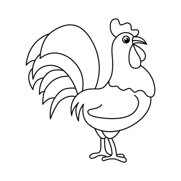 Lindo gallo dibujos animados para colorear página ilustración vector para  niños libro para colorear | Vector Premium