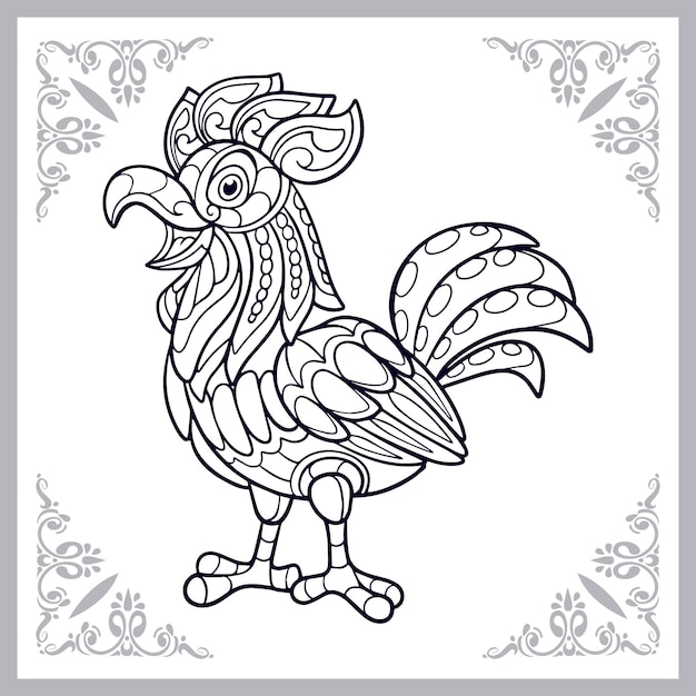 Vector lindo gallo dibujos animados zentangle artes aisladas sobre fondo blanco