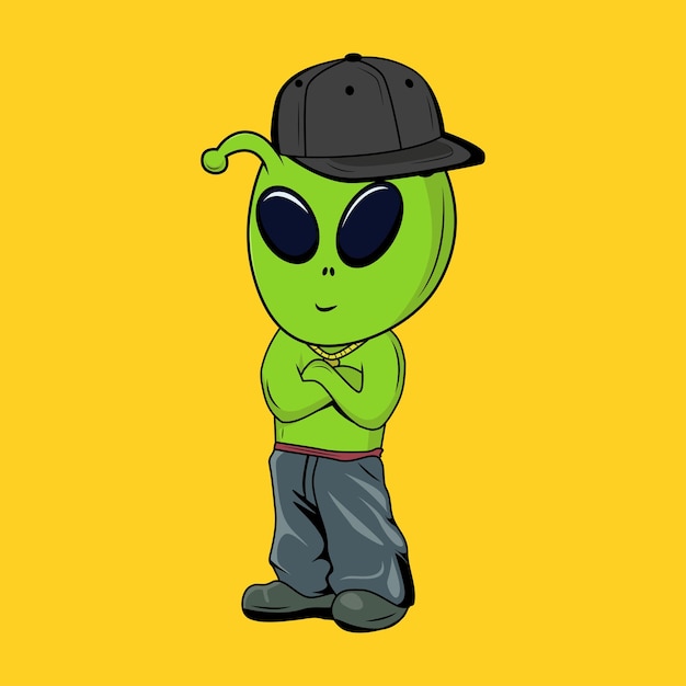 Lindo gángster alienígena dibujos animados pegatina vector ilustración