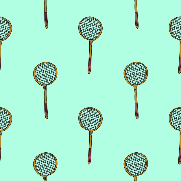 Lindo garabato de tenis o raqueta de bádminton de patrones sin fisuras. Fondo de juego o hobby. Equipo de deporte.