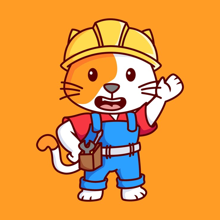 Vector un lindo gatito artesano lleva ropa de artesano icono de ilustración vectorial estilo de dibujos animados plano