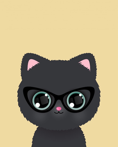 Lindo gatito en cartel de gafas. vector.