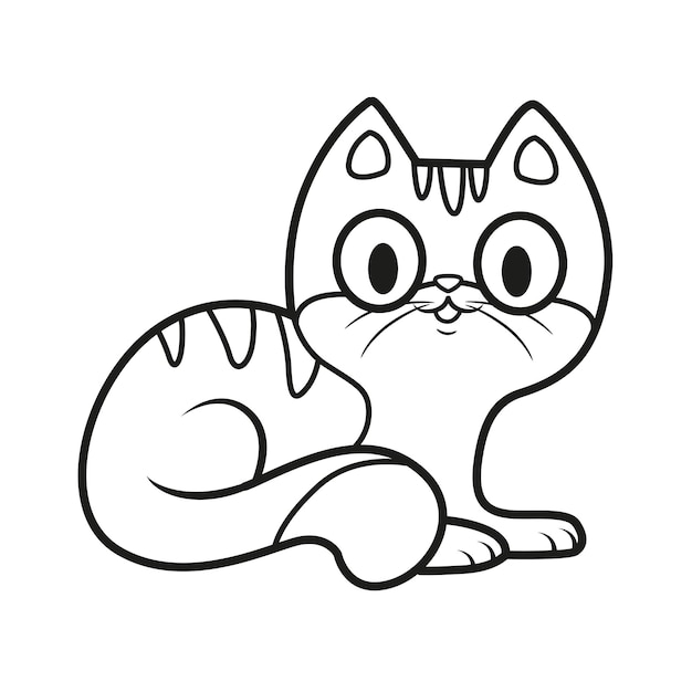 Un lindo gatito de dibujos animados para colorear en un fondo blanco