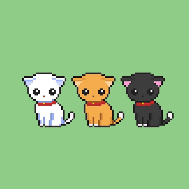 lindo gatito con diferentes colores en estilo pixel art
