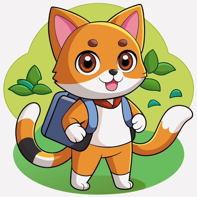 Lindo gatito escolar tricolor de dibujos animados con libros de texto y mochila Imagen producida sin el uso de ningún tipo de software de IA en ninguna etapa