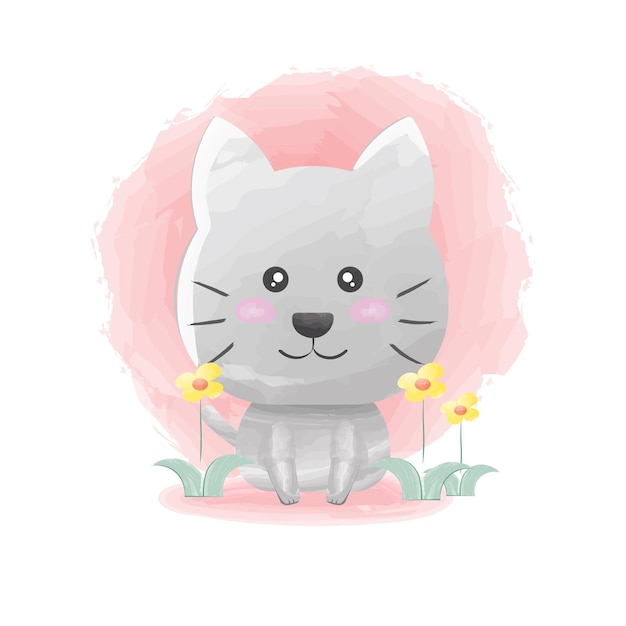 Vector lindo gatito con flor