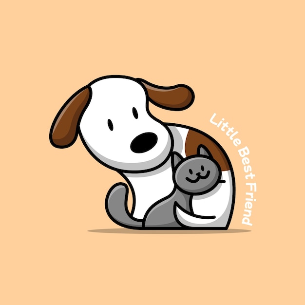 El lindo gatito gris está abrazando un diseño de logotipo de cachorro