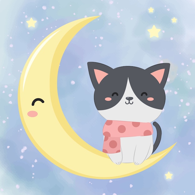 Lindo gatito con la luna para la decoración navideña