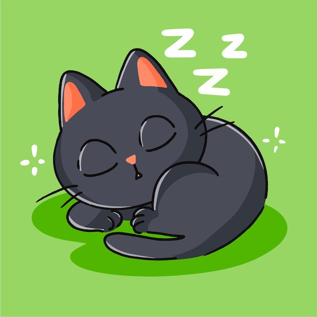 Lindo Gatito Negro Durmiendo Mascota Doodle Ilustración Activo