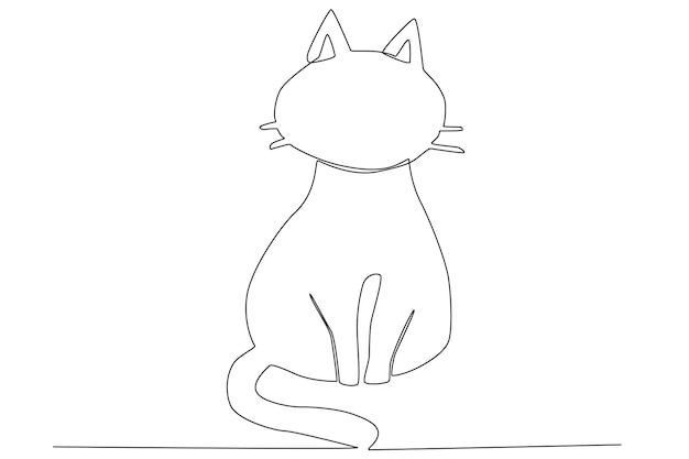 Un lindo gatito sentado frente a la vista dibujando una línea de arte