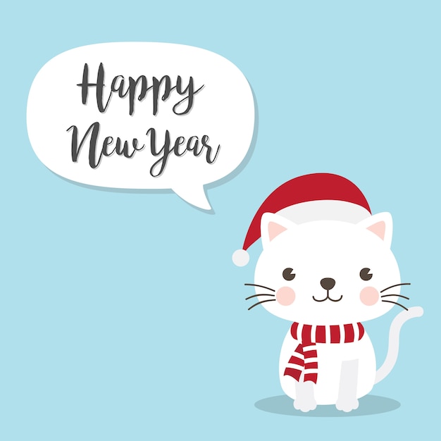 Vector un lindo gatito con un sombrero de santa claus