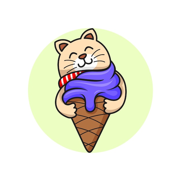 Lindo gato abraza un helado de chocolate