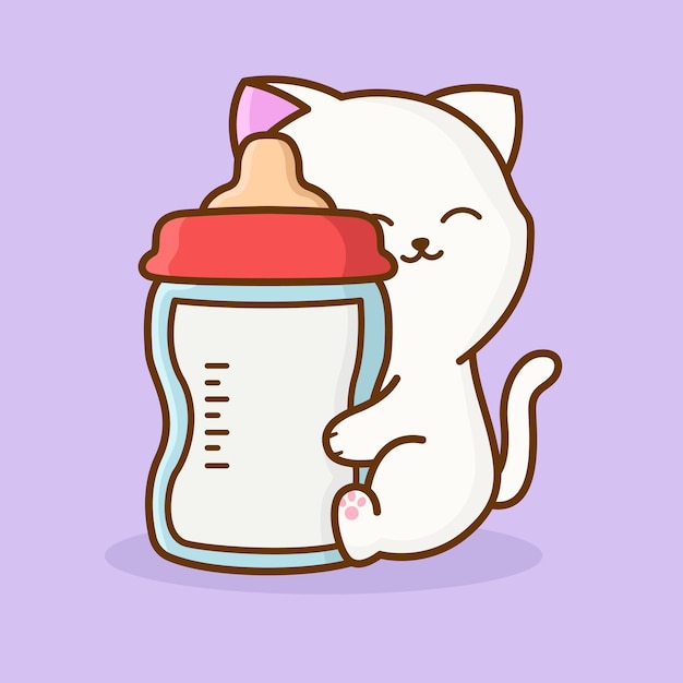 lindo gato abrazo botella de leche dibujos animados