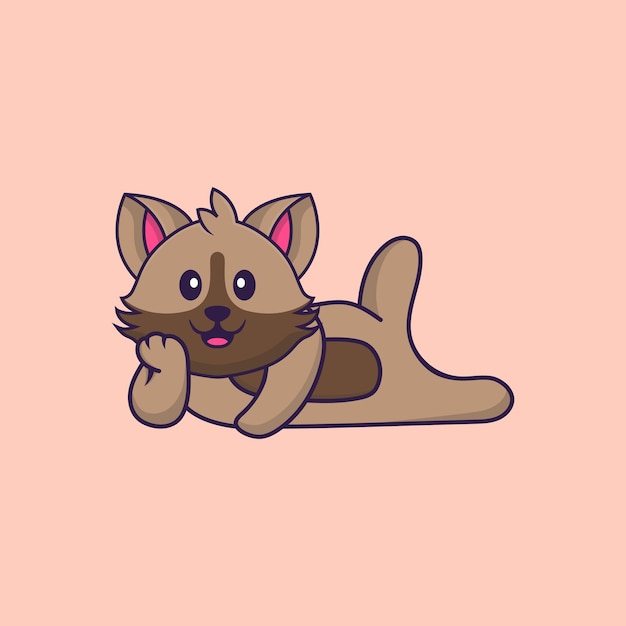 Lindo gato acostado. Concepto de dibujos animados de animales aislado. Estilo de dibujos animados plana