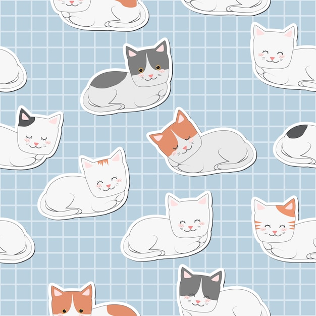 Lindo gato adorable dibujos animados de patrones sin fisuras en la red de fondo de pantalla