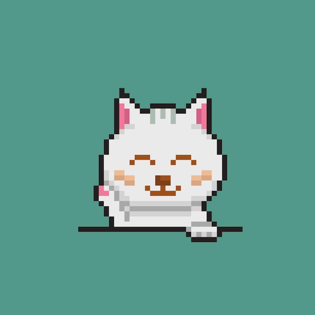 Lindo gato agitando la mano en estilo pixel art