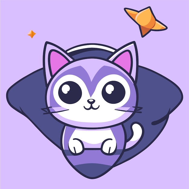 Vector lindo gato astronauta dibujado a mano plano elegante pegatina de dibujos animados icono concepto ilustración aislada